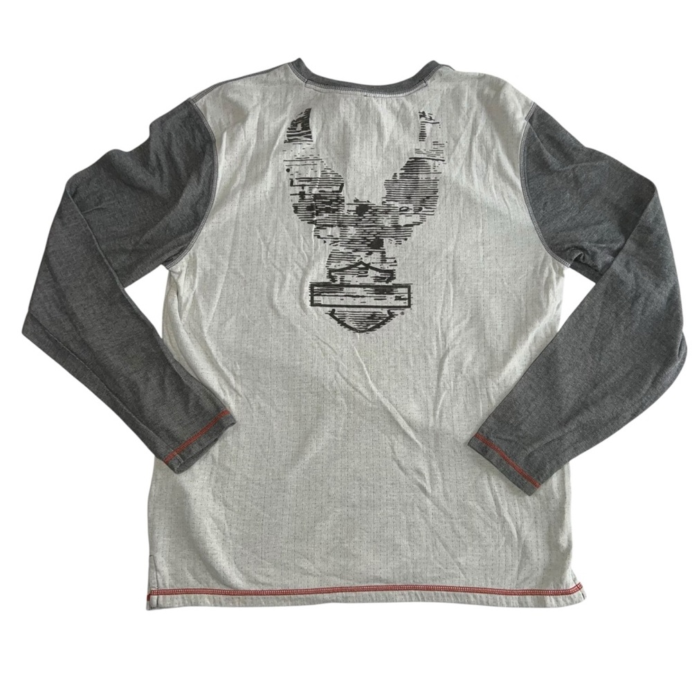 Harley-Davidson Men’s Henley Long Sleeve Shirt Size L Gray Two-Tone HD Logo